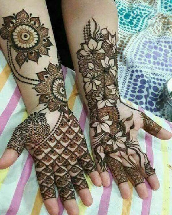 In this image you can see a indo western mehndi design by one of the best indo western mehndi designer in jhansi, Vijay Mehndi Art & Permanent Tattoo Art.
